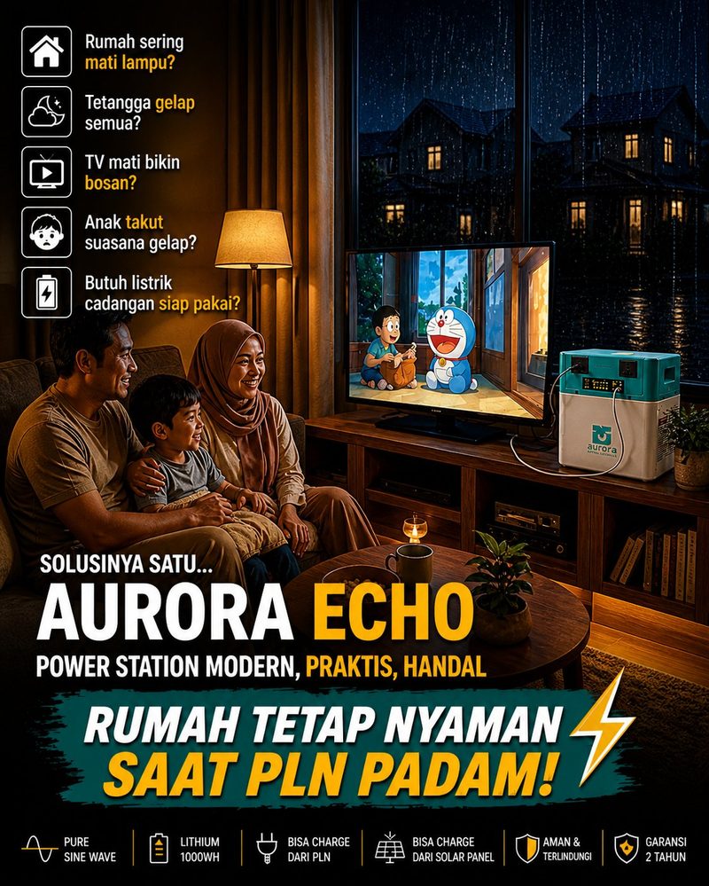 Aurora Echo backup saat mati lampu PLN