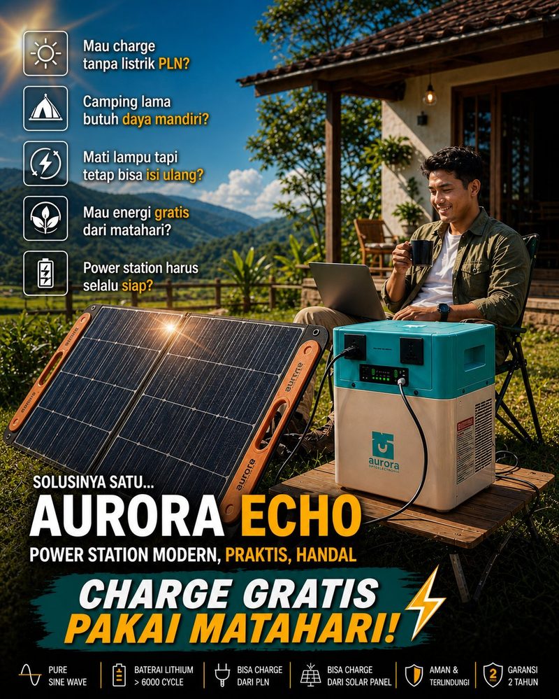 Aurora Echo charge gratis pakai matahari
